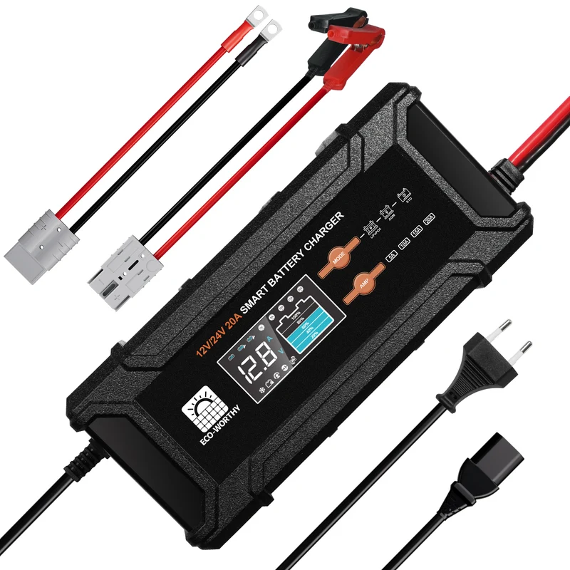 Caricabatterie intelligente 20A 12V/24V con display LCD per la maggior parte delle batterie