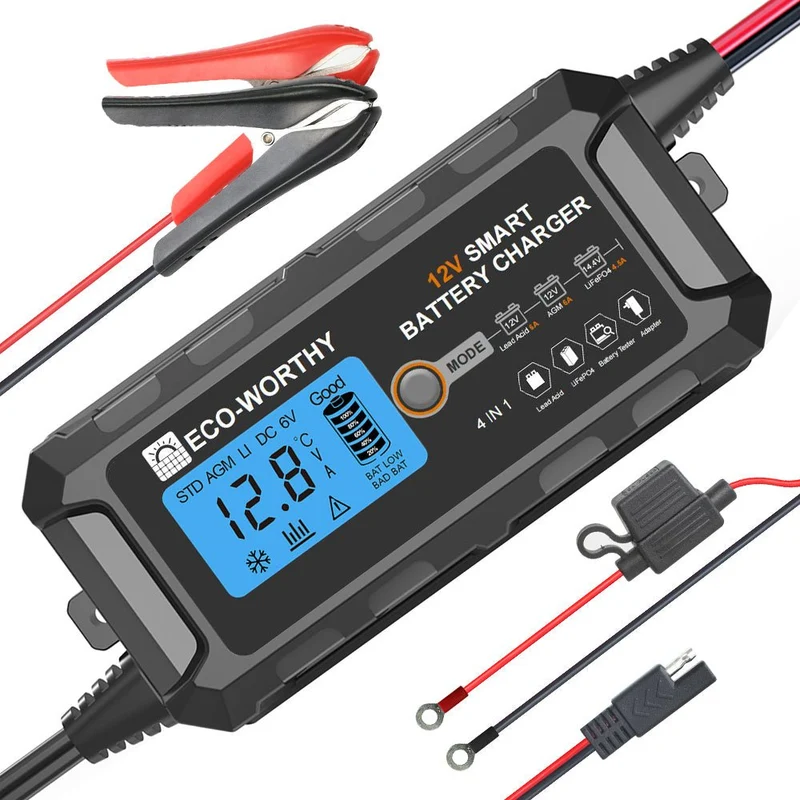 Caricabatteria intelligente automatico da 5A e 10A 12V con display LCD per batterie al litio (LiFePO4)