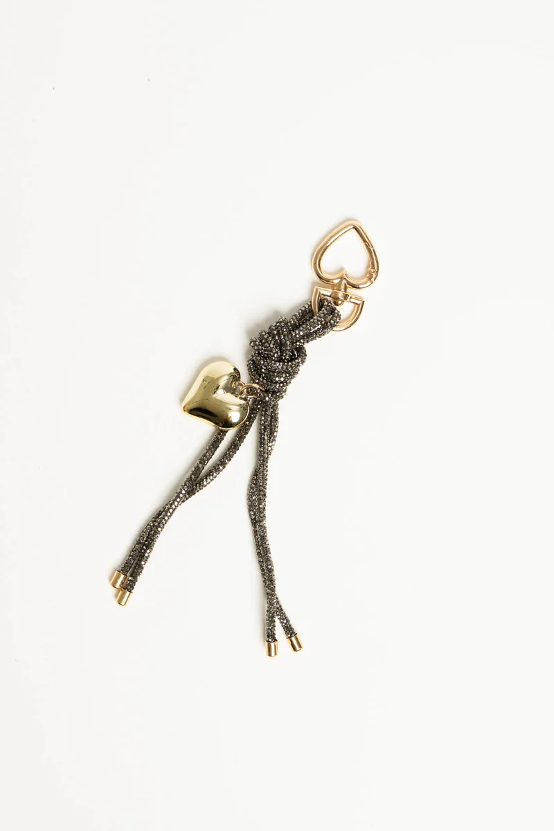 Portachiavi in strass antracite e pendente a cuore