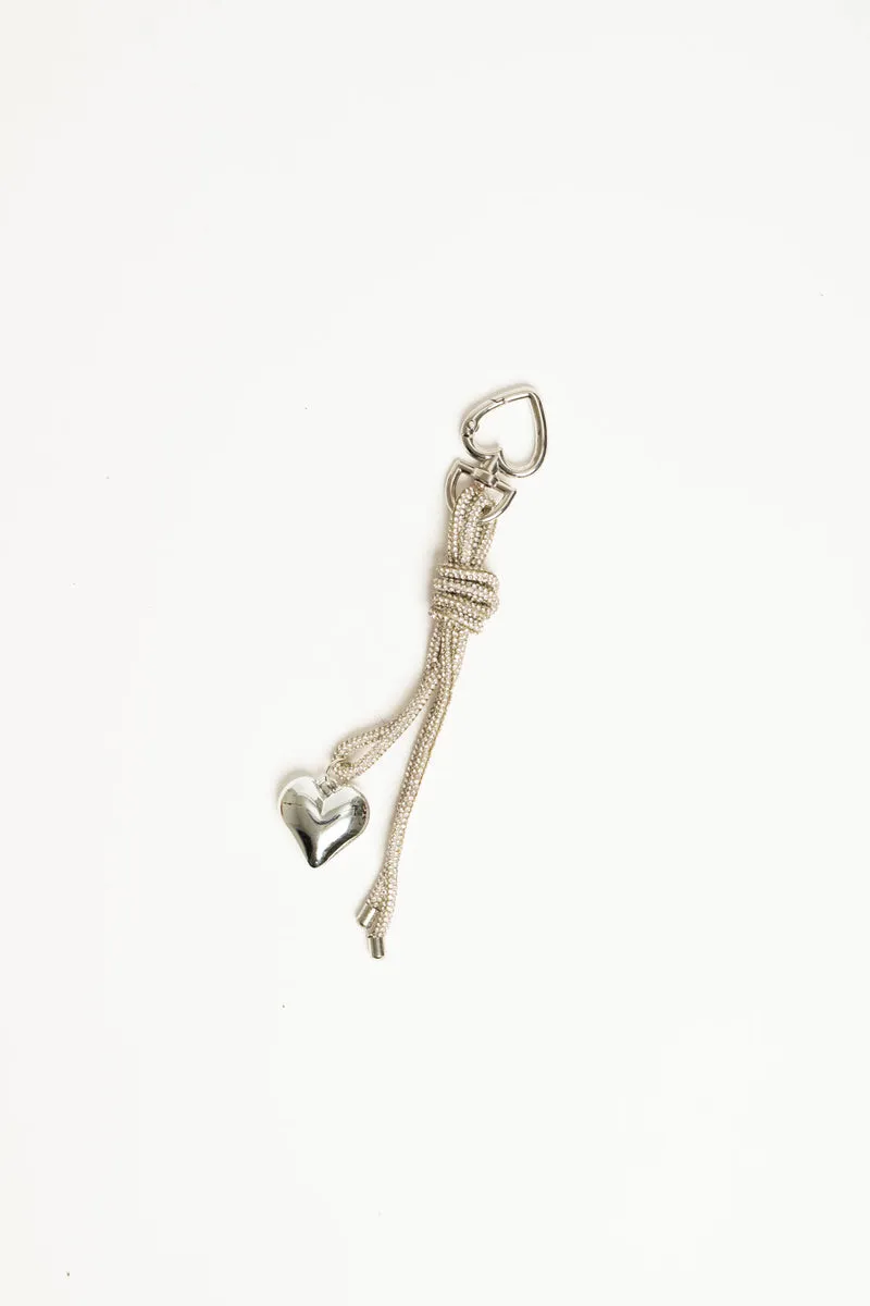 Portachiavi in strass argento e pendente a cuore