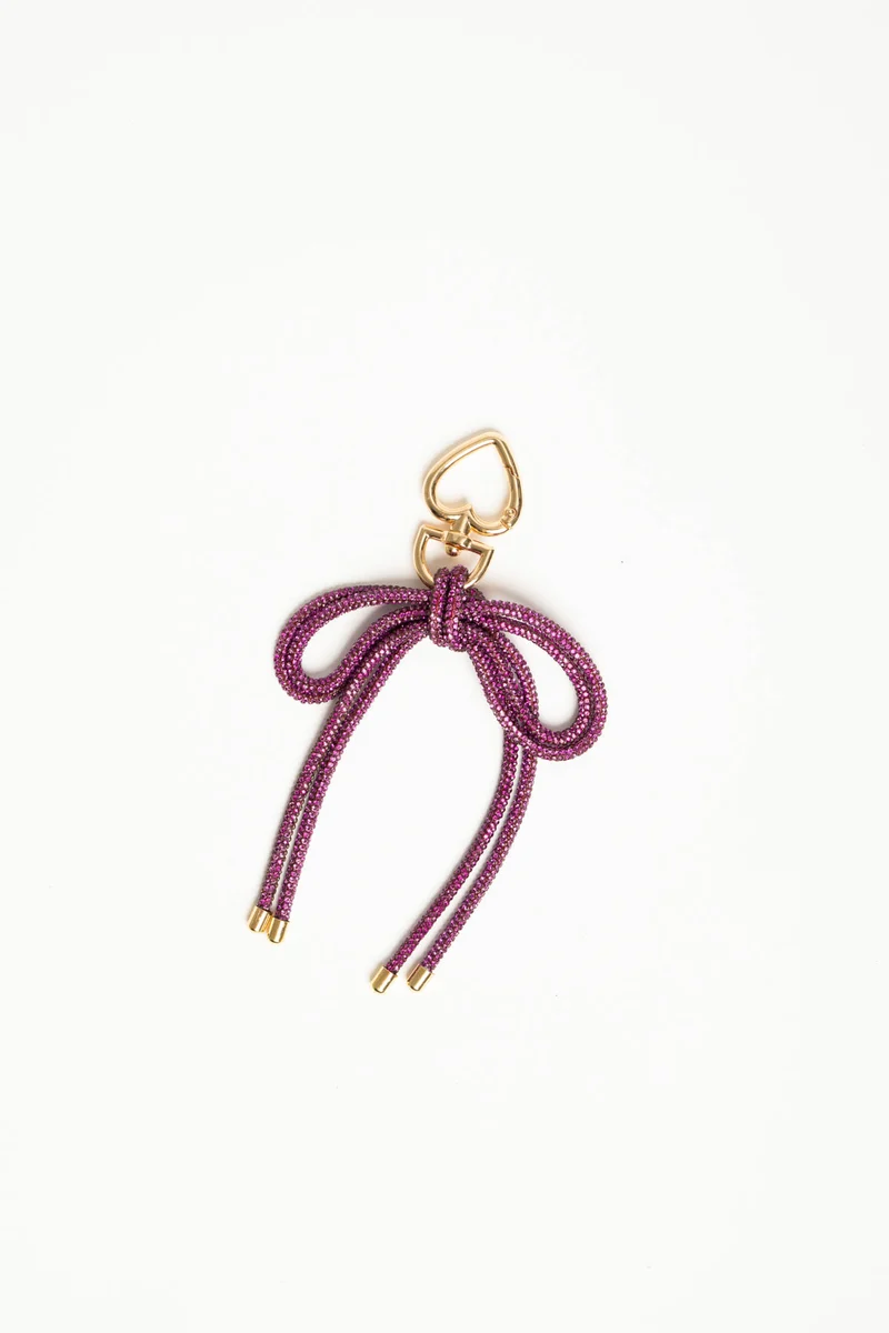 Portachiavi a fiocco in strass viola