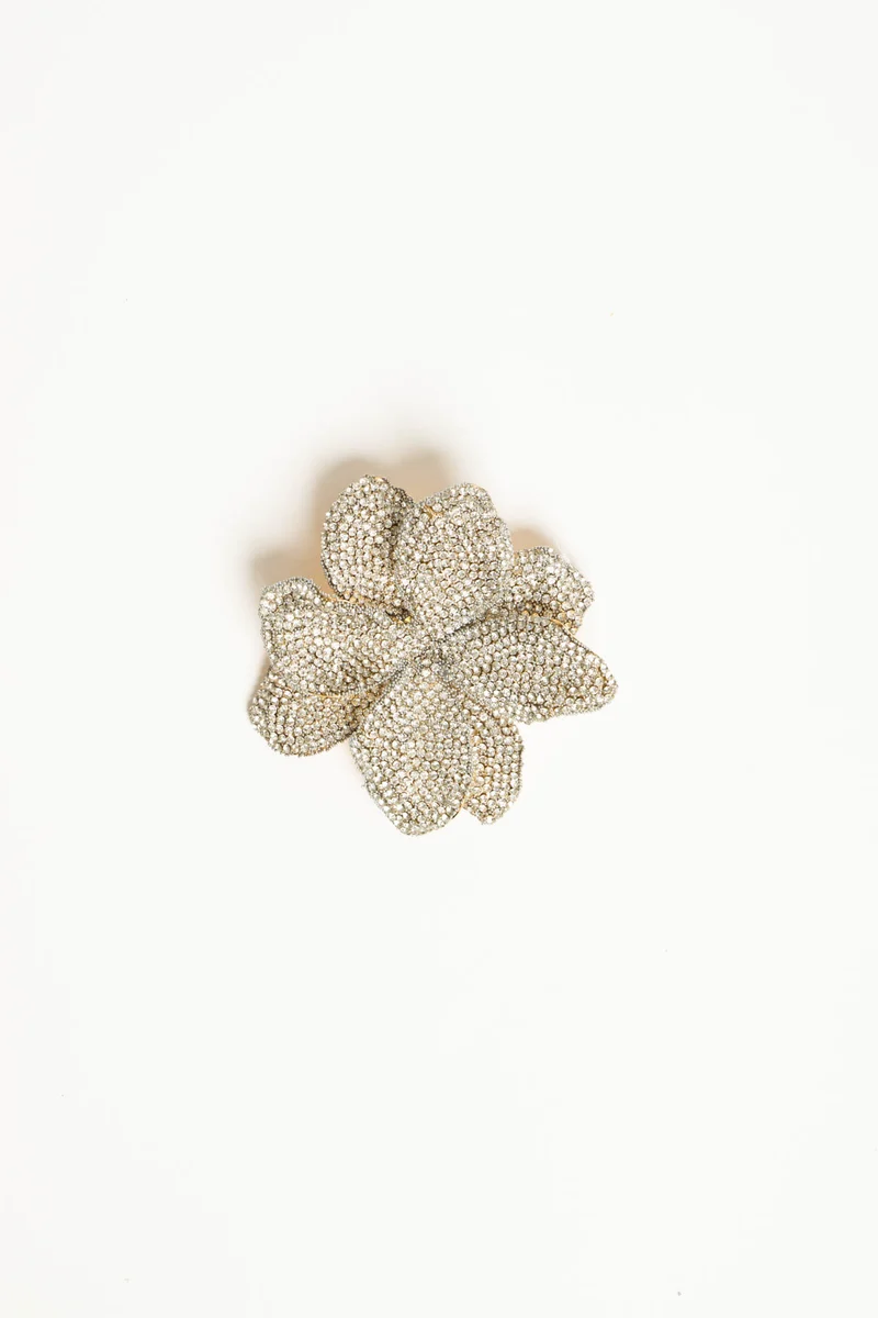 Spilla floreale con strass argento