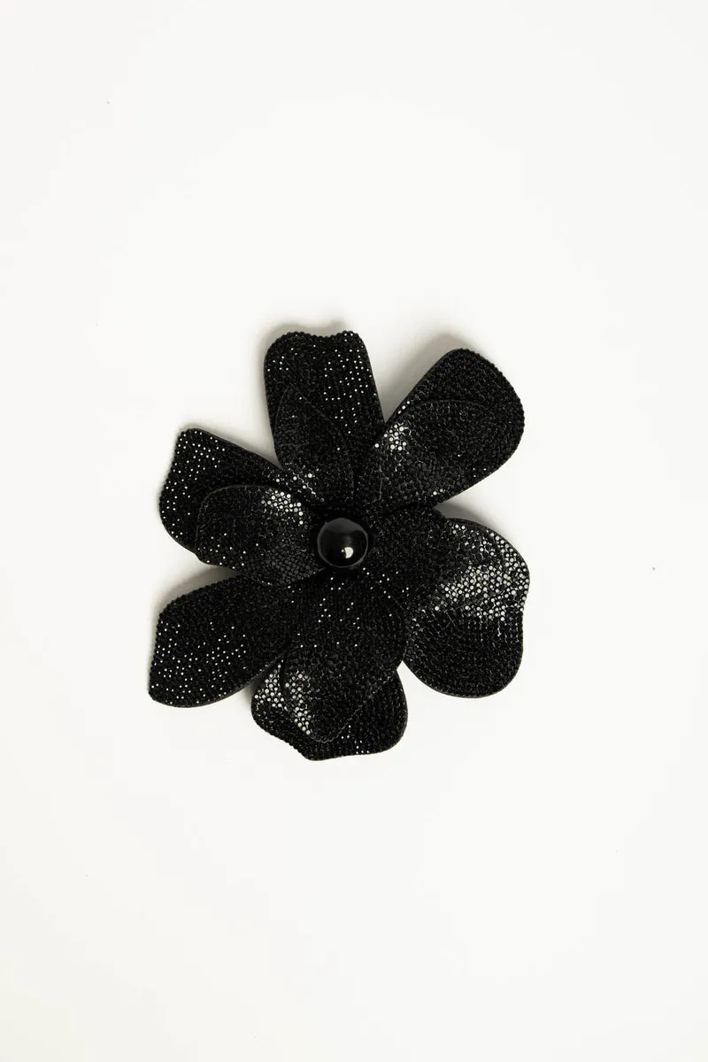 Spilla grande floreale con strass neri