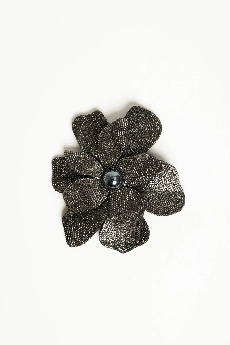 Spilla grande floreale con strass antracite