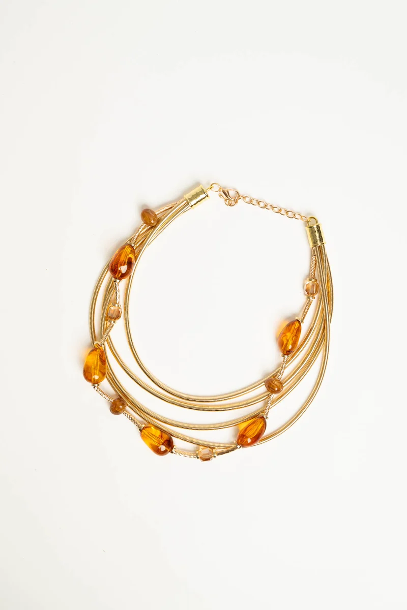 Collana multifili con pietre ambra/oro