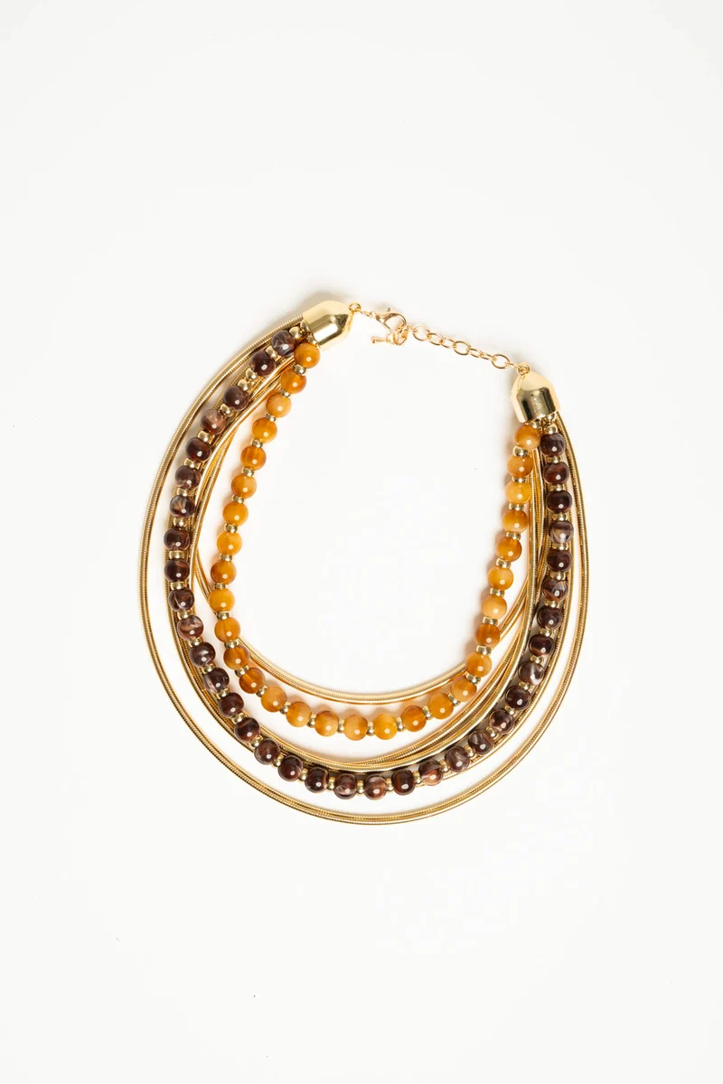 Collana multifili con perline oro/multicolor
