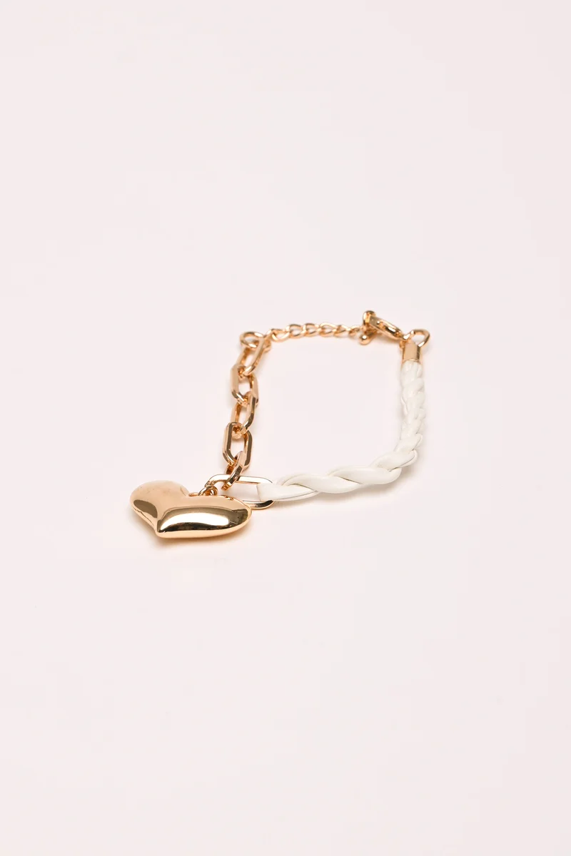 Bracciale in metallo e similpelle con cuore