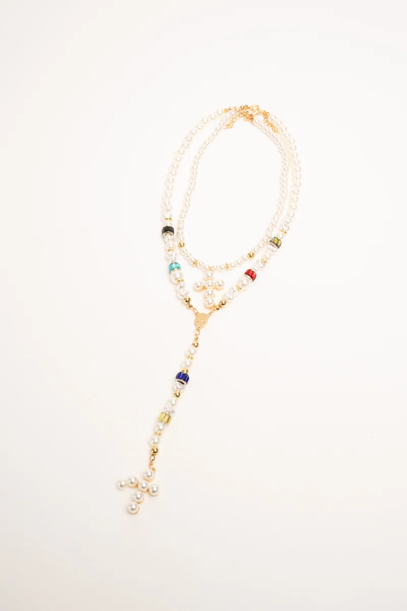 Collana stile rosario con perline multicolor