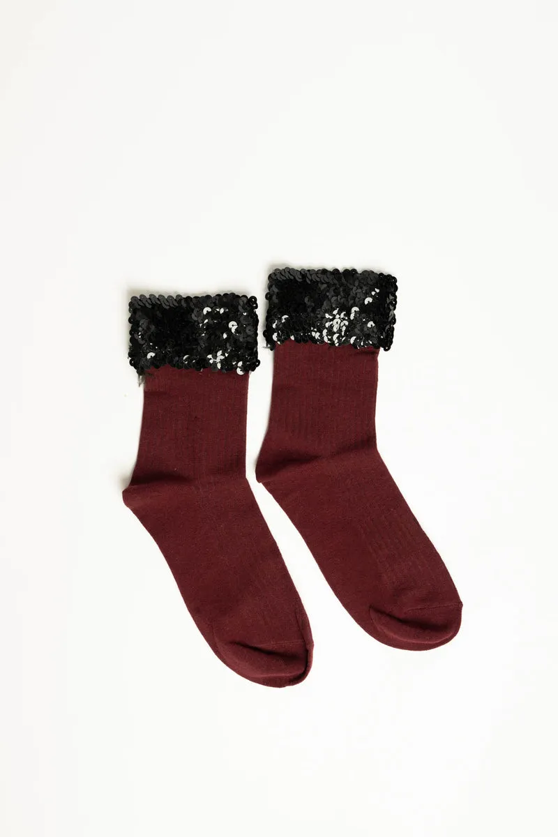 Calzini bordeaux con paillettes