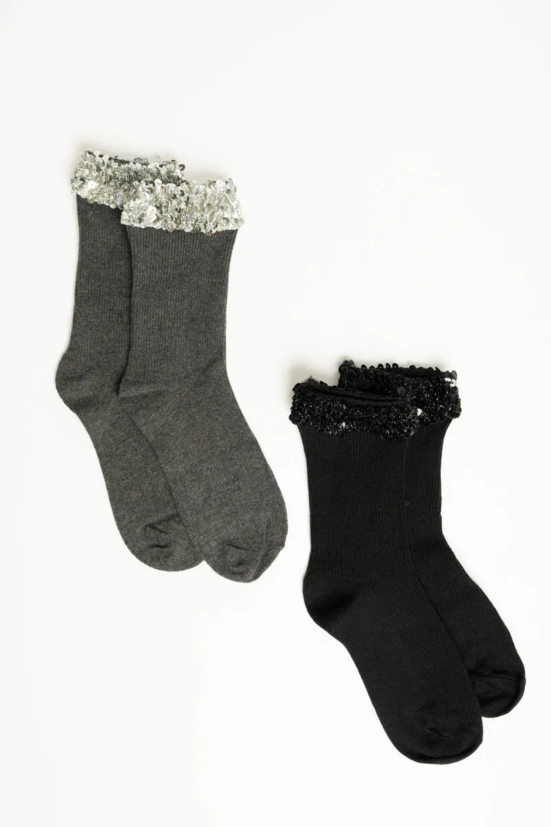 Set da due paia di calzini con paillettes grigio/nero