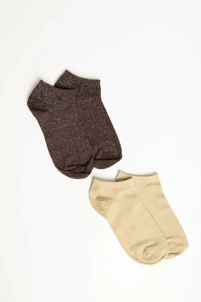 Set da due paia di calzini in maglia lurex cioccolato/crema