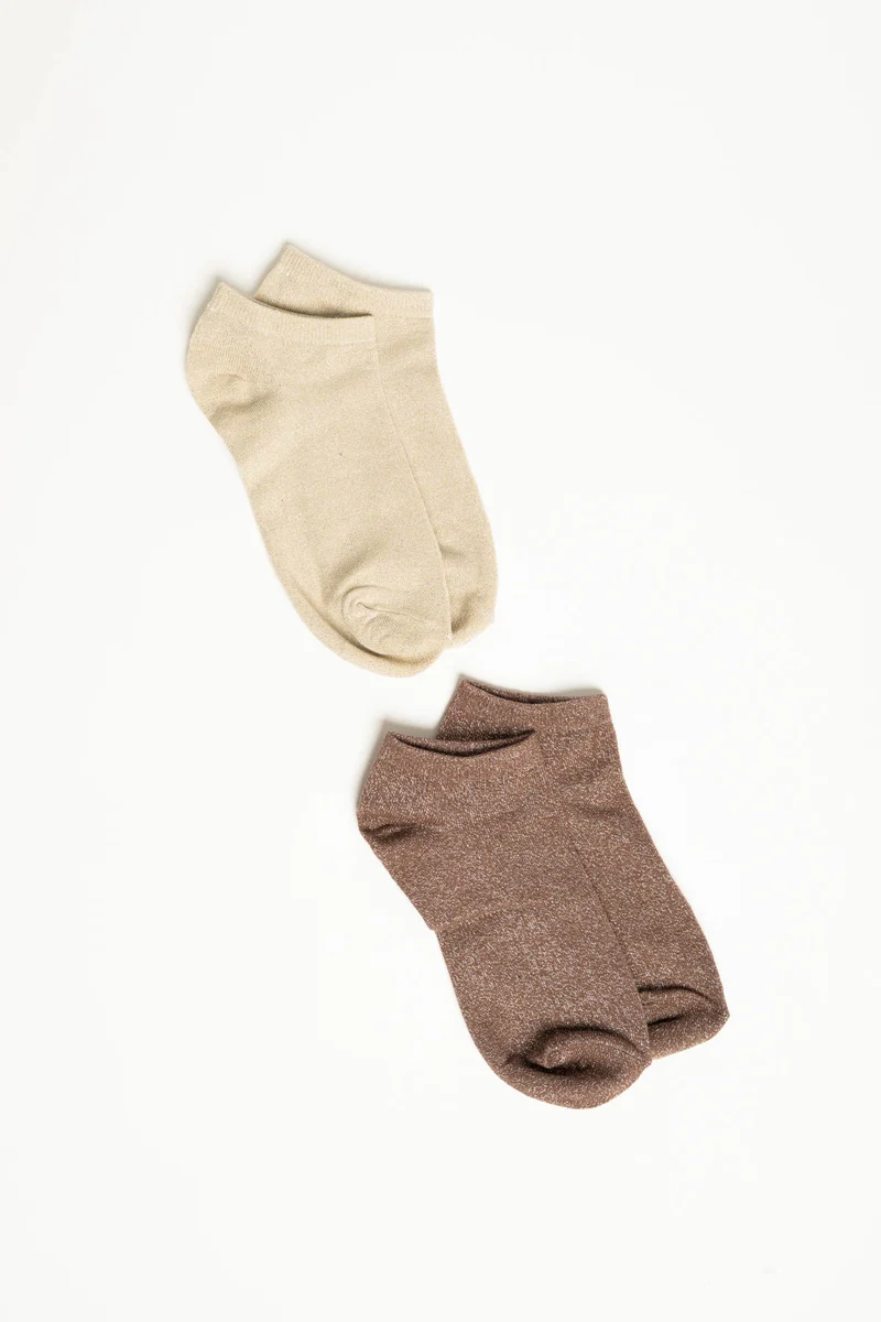 Set da due paia di calzini in maglia lurex caffè/beige