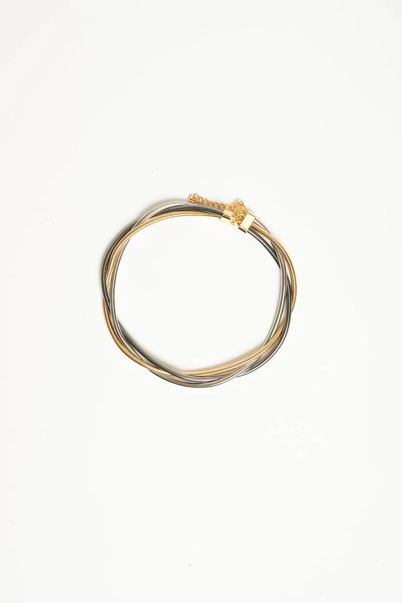 Collana rigida a fili oro/argento