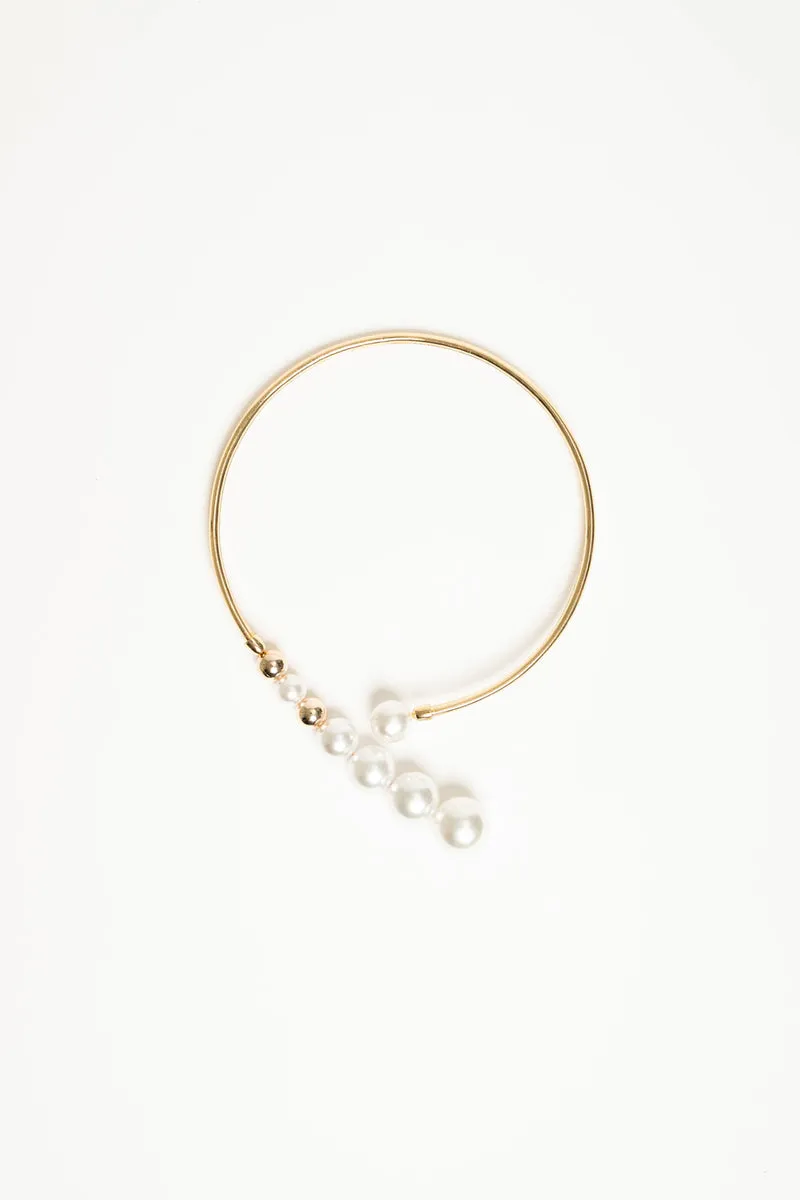 Collana rigida con perline oro/bianco