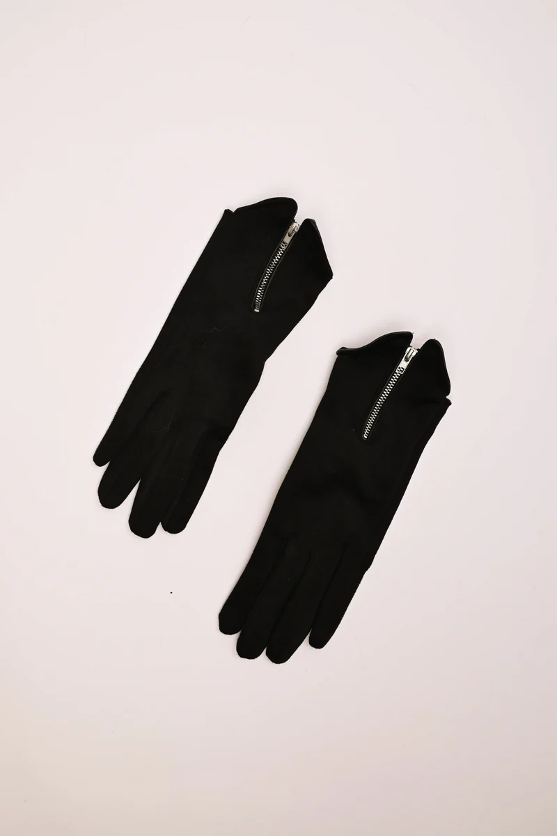 Guanti neri scamosciati con zip