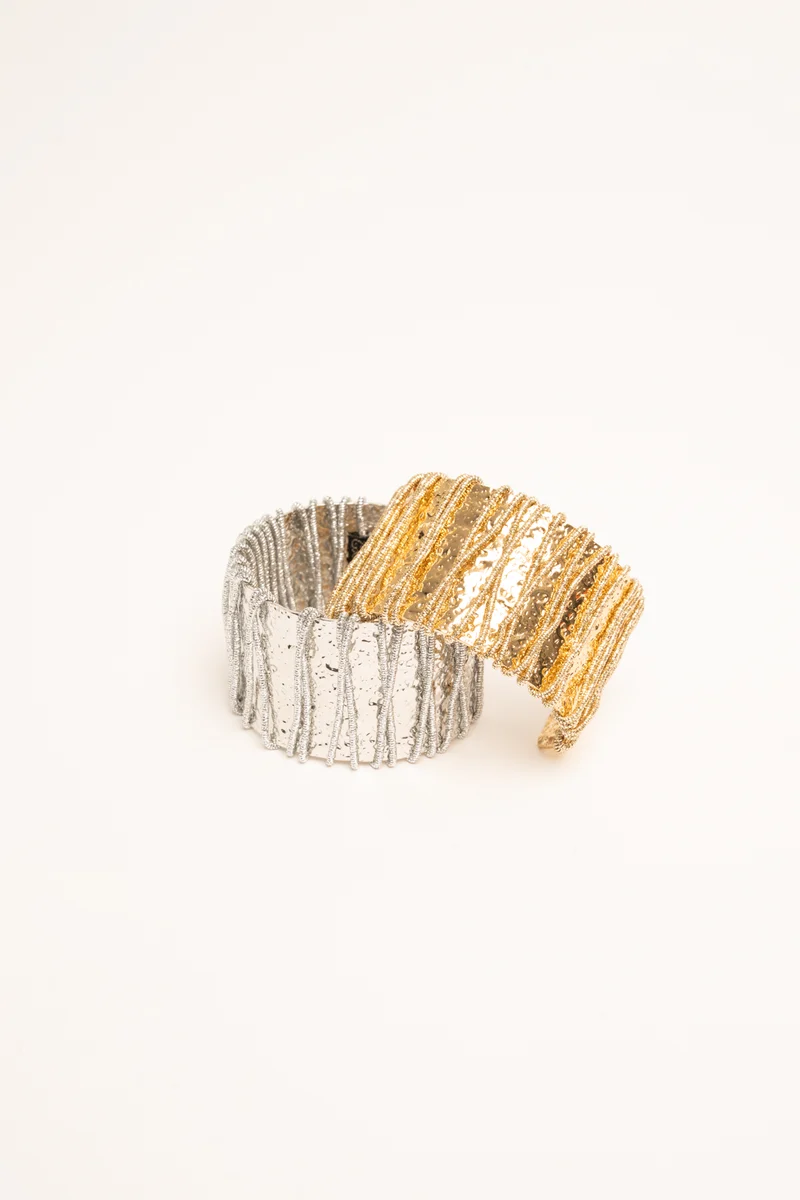 Bracciali rigidi oro & argento, set da 2