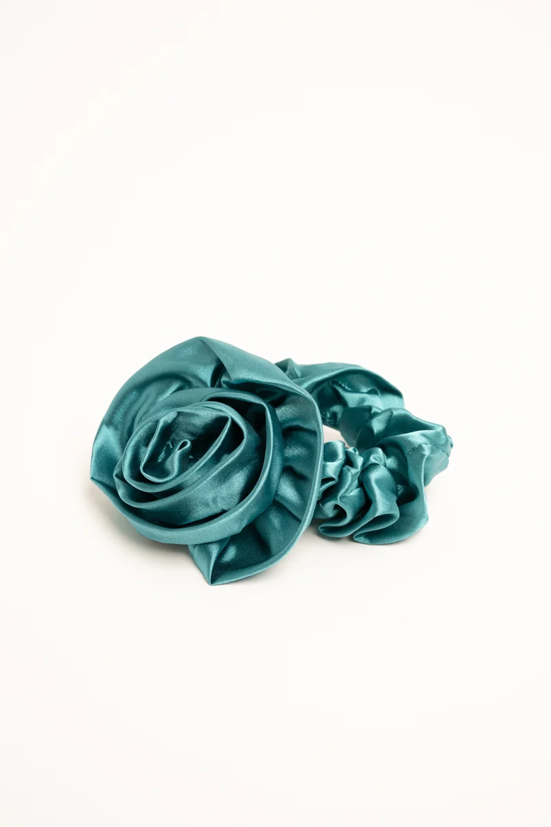 Elastico per capelli con rosa 3D verde acqua