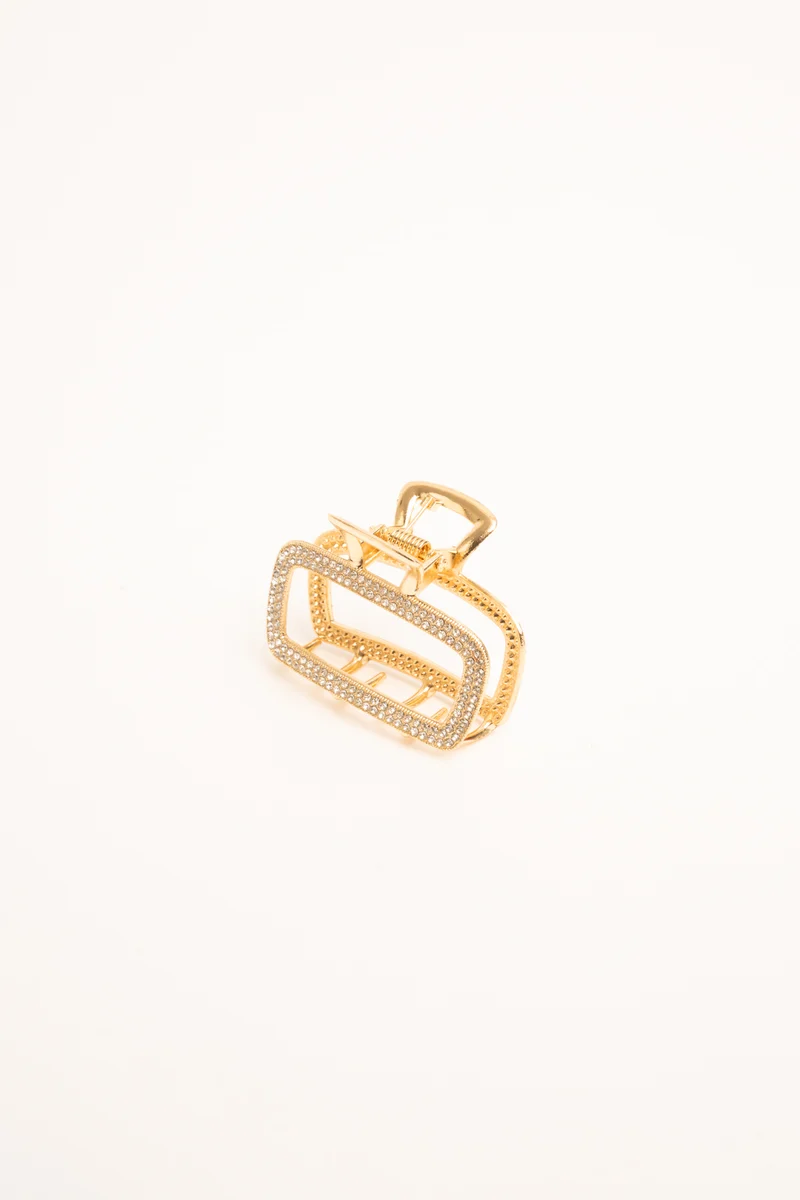 Fermaglio per capelli rettangolare con strass oro