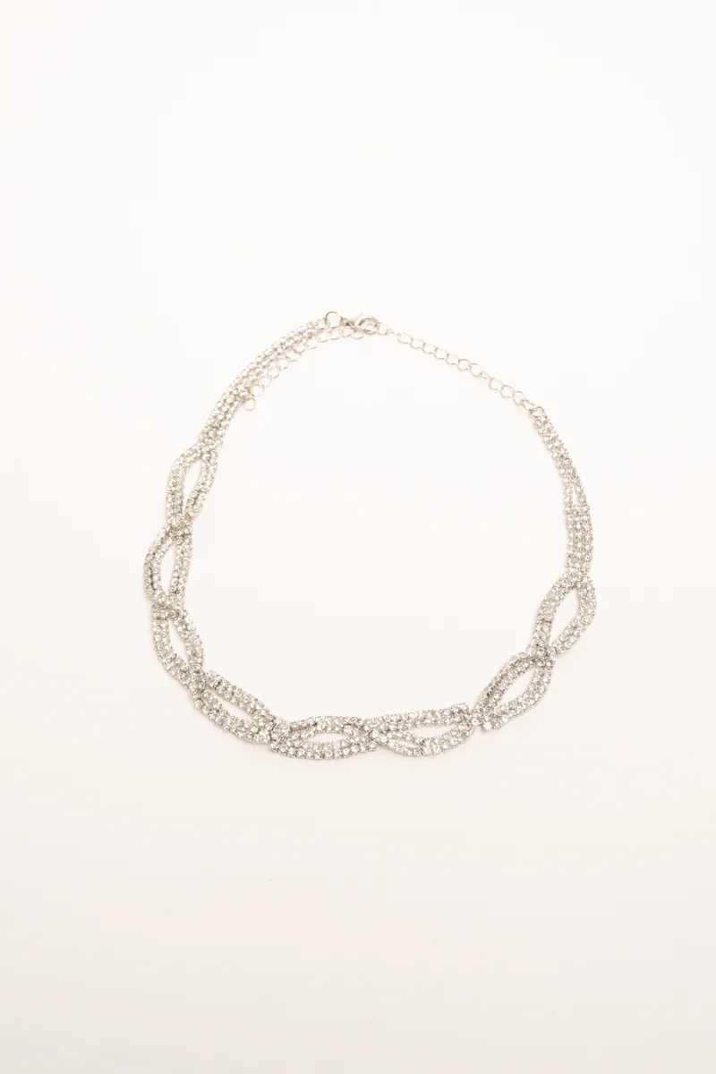 Collana in metallo argentato con strass