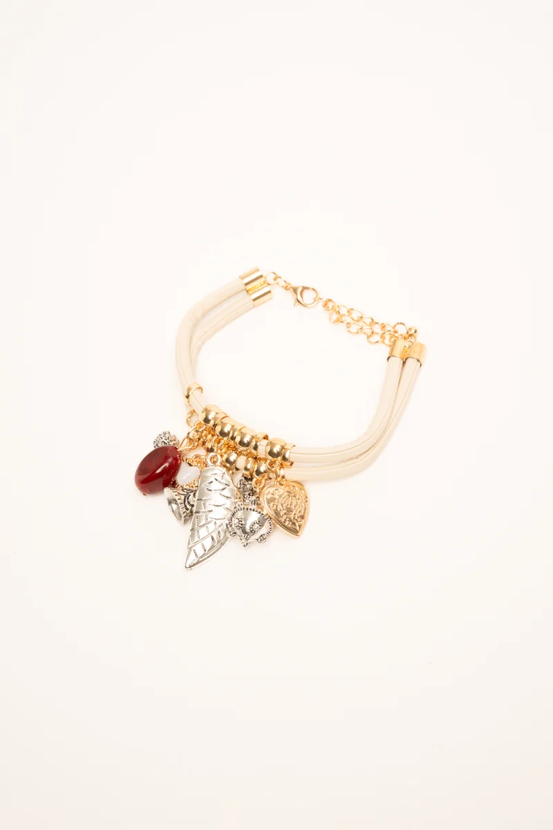 Bracciale beige con ciondoli multicolor
