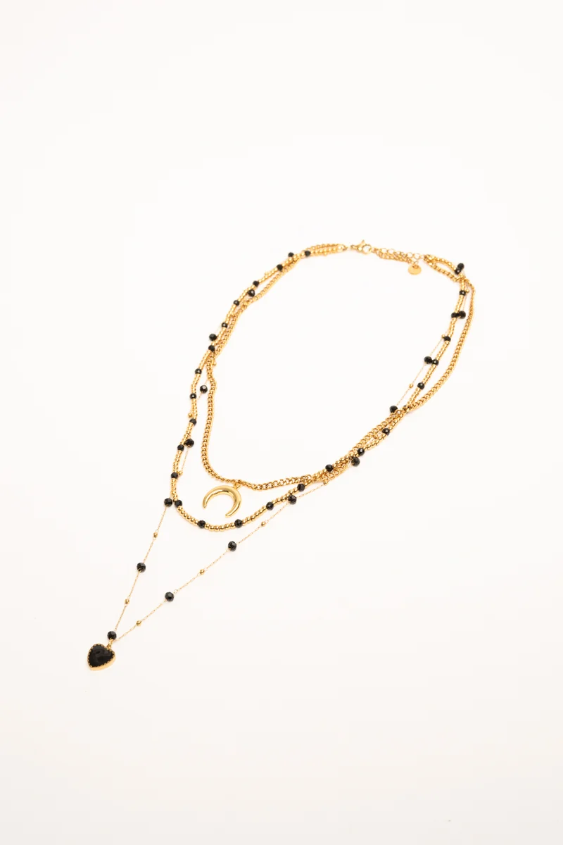 Collana a fili multipli con pendenti oro & nero