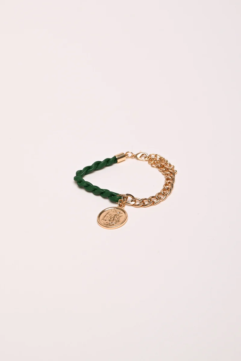 Bracciale in similpelle e metallo con pendente