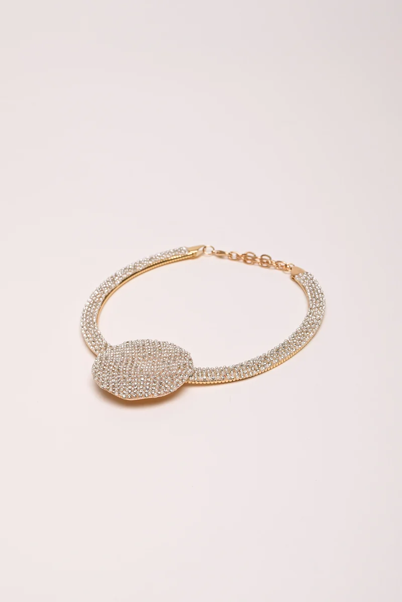 Collana rigida con strass e disco