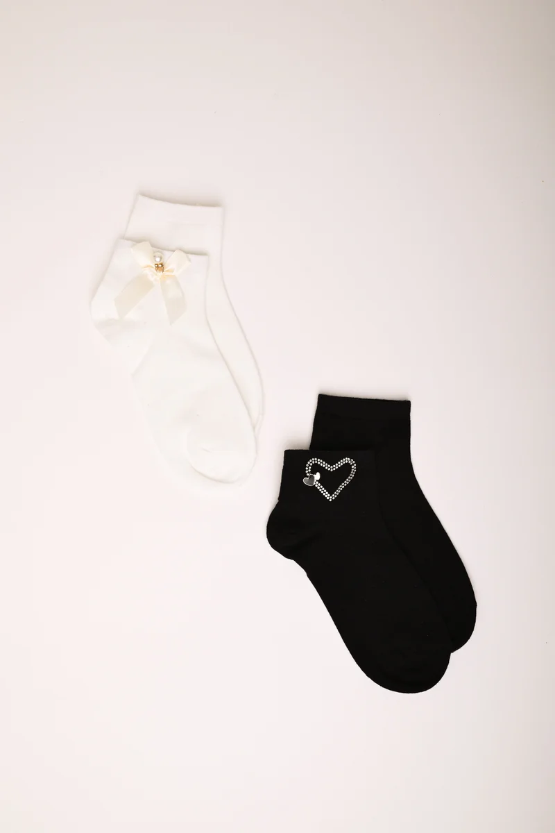 Set di due paia di calzini con fiocchi e cuore