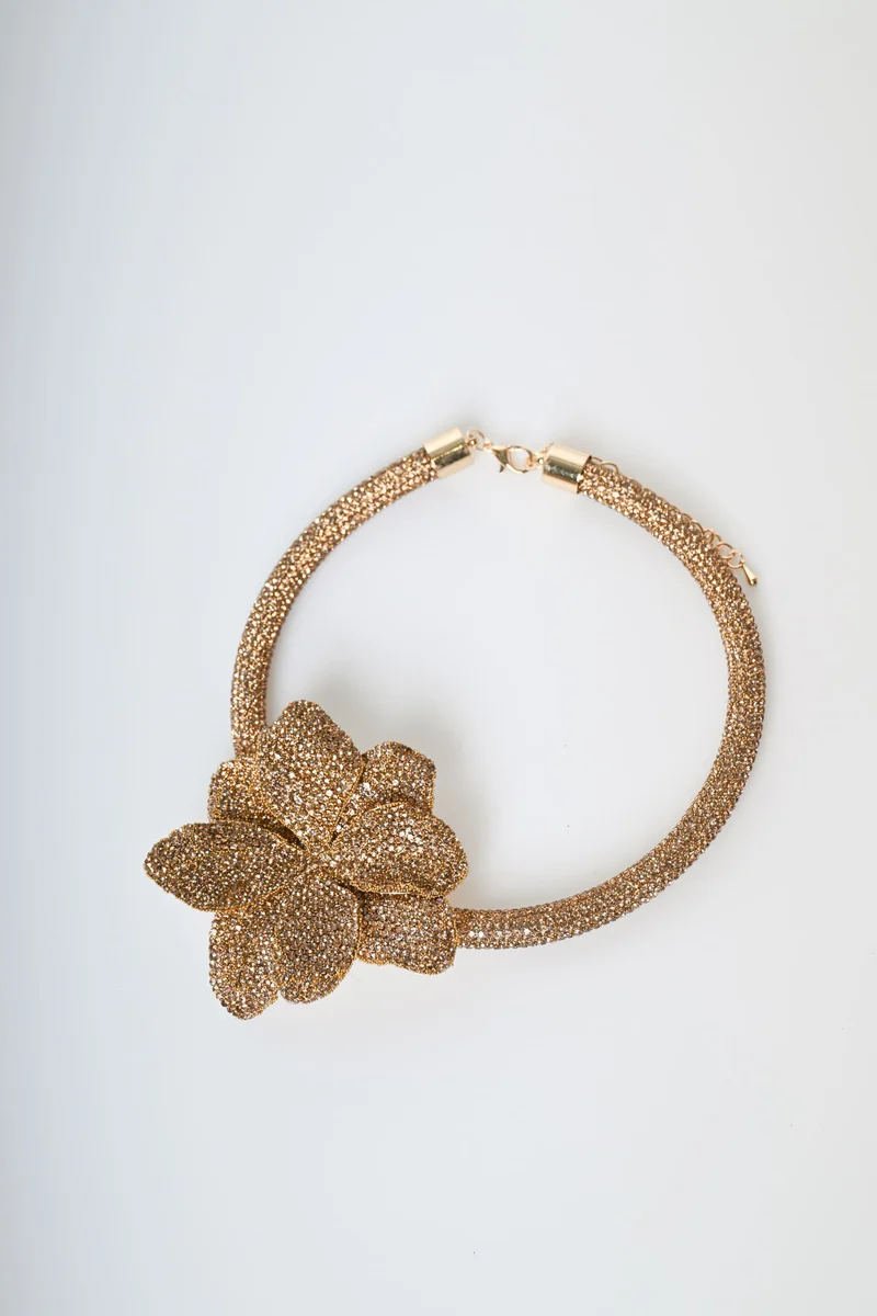 Collana rigida in strass con fiore