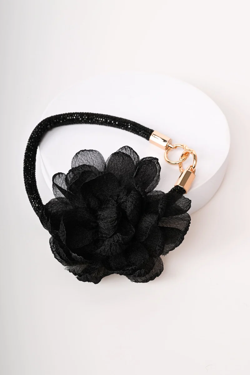Portachiavi con strass e fiore