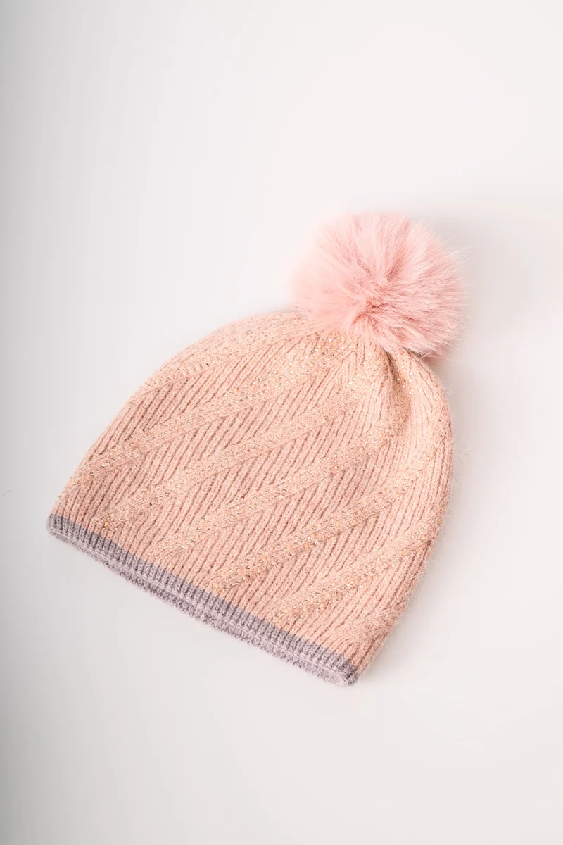 Berretto con pompon e strass