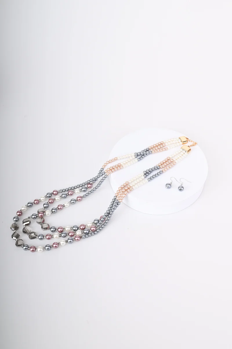 Collana doppi fili similperle tricolore
