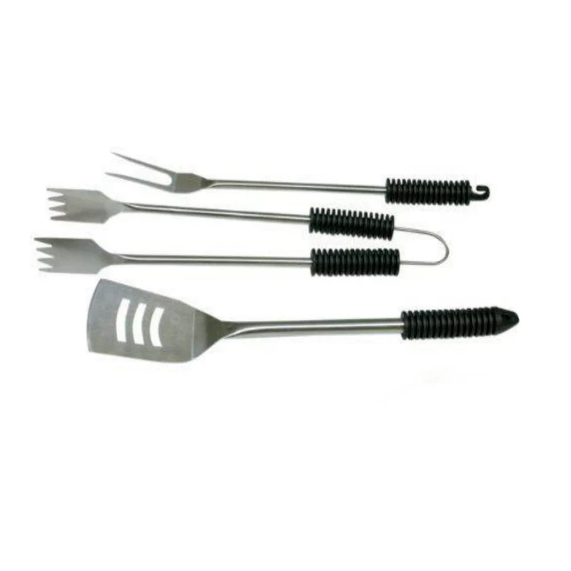 Set Attrezzi Accessori Barbecue Bbq 3 Pz Manico Resina Pinza Spatola Forchettone