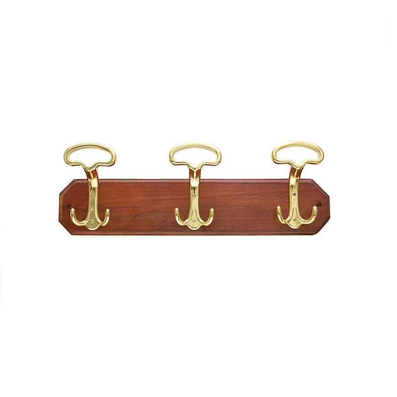 Appendabiti Lady Base Legno Noce Ganci Oro 3p Cm.50x16