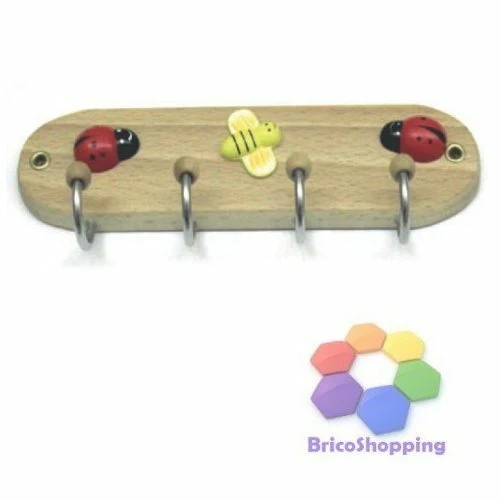 Gancio Adesivo Coccinella Legno Appenditutto Portafortuna 4 Posti 192x52