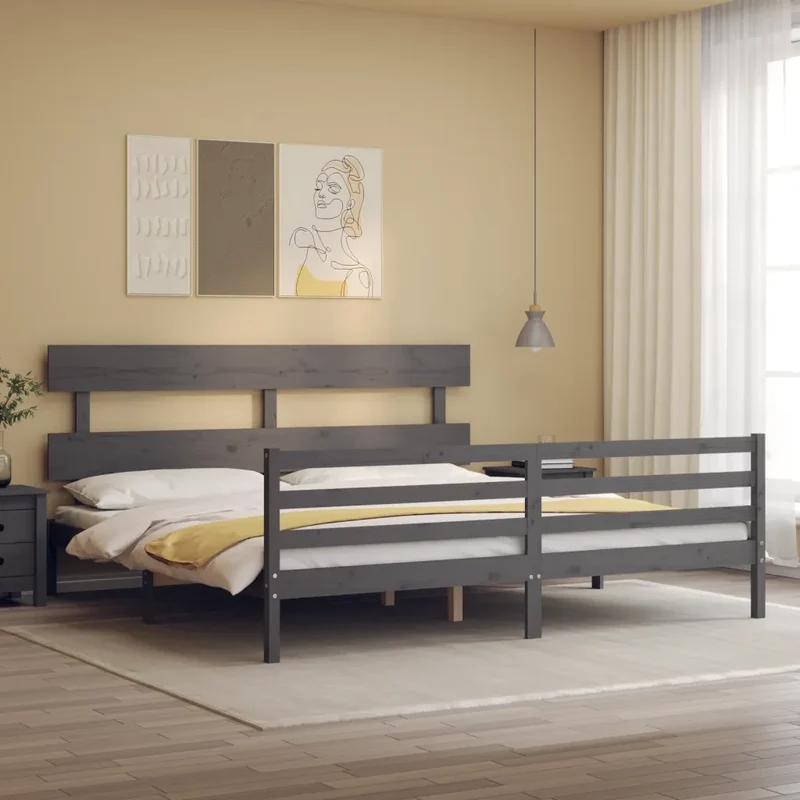 Giroletto con Testiera Grigio 200x200 cm in Legno Massello 3195113