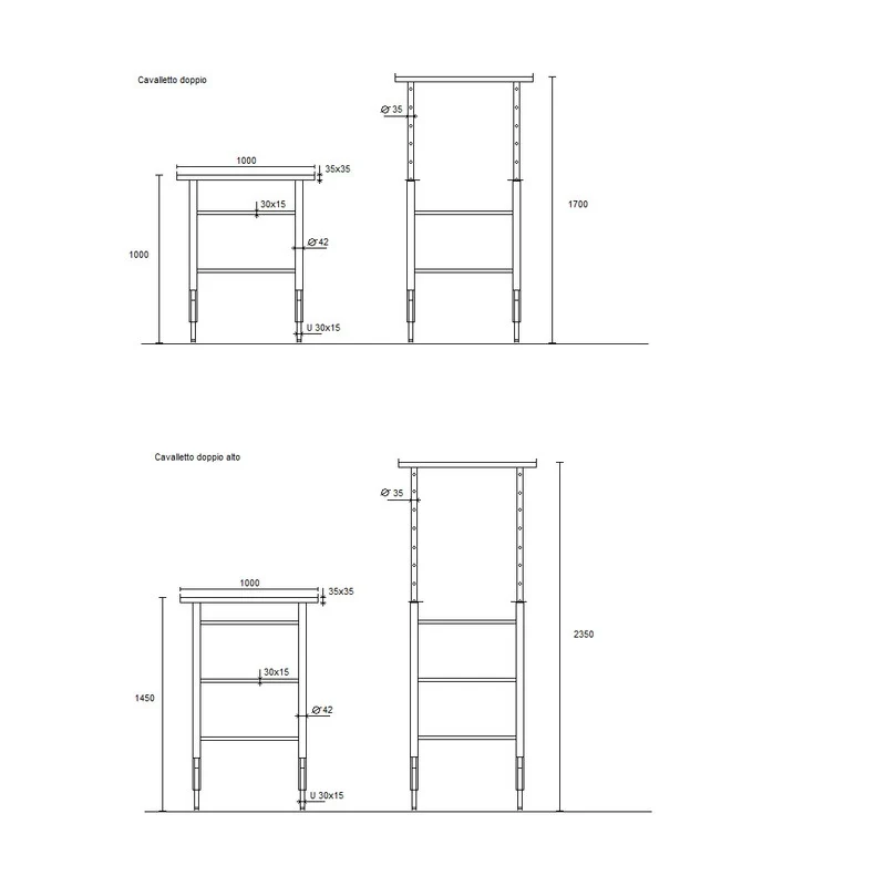Cavalletto Doppio Regolabile 100 170 cm