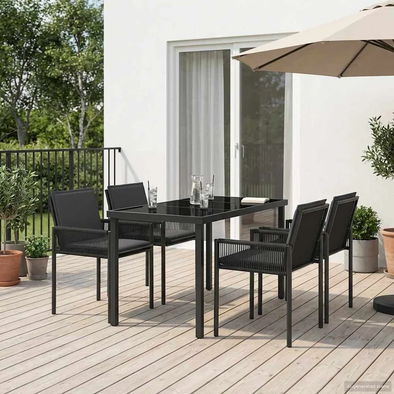 Set da Pranzo per Giardino 5 pz Nero polyrattan 3422837