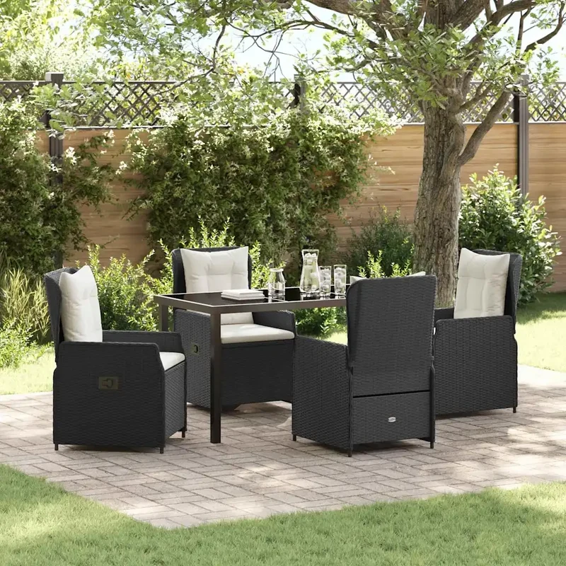 Set da Pranzo per Giardino 5 pz Nero polyrattan 3380941