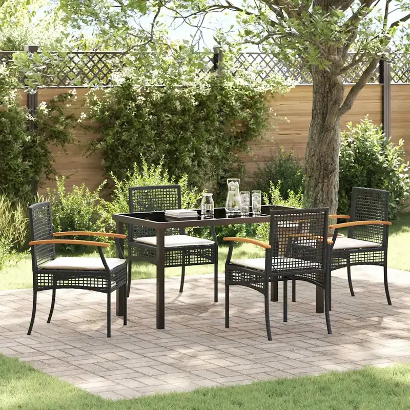 Set da Pranzo per Giardino 5 pz Nero Rattan 3380815
