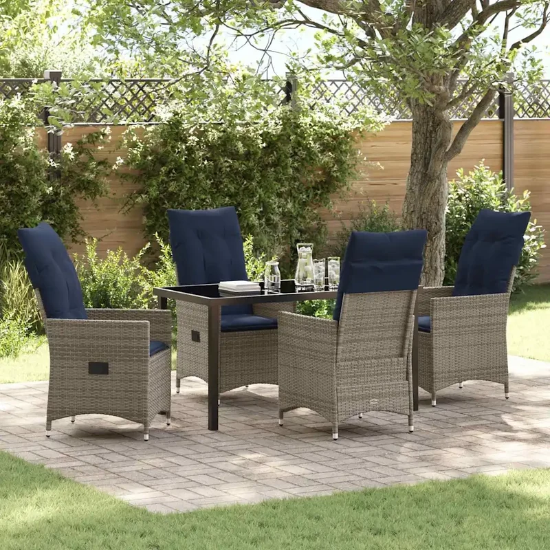 Set di tavolo e sedie 5 pz Grigio Rattan in PE 3379592