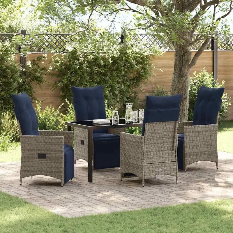 Set di tavolo e sedie 5 pz Grigio Rattan in PE 3379599
