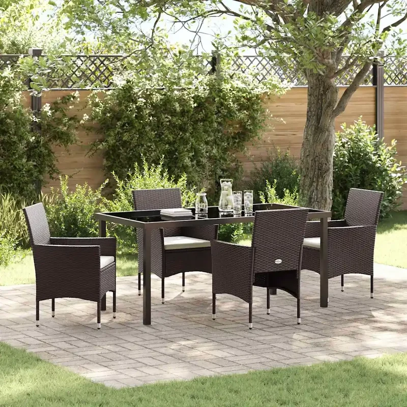 Set da Pranzo per Giardino 5 pz Marrone polyrattan 3379746