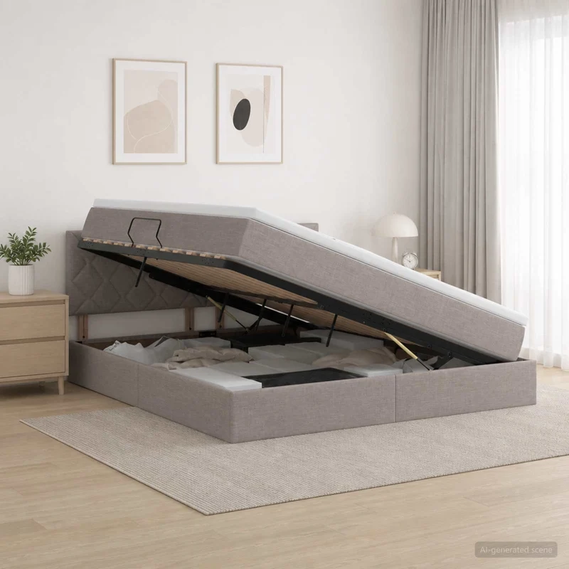 Letto con contenitore e materasso Tortora 180 x 200 cm Velluto 3458703
