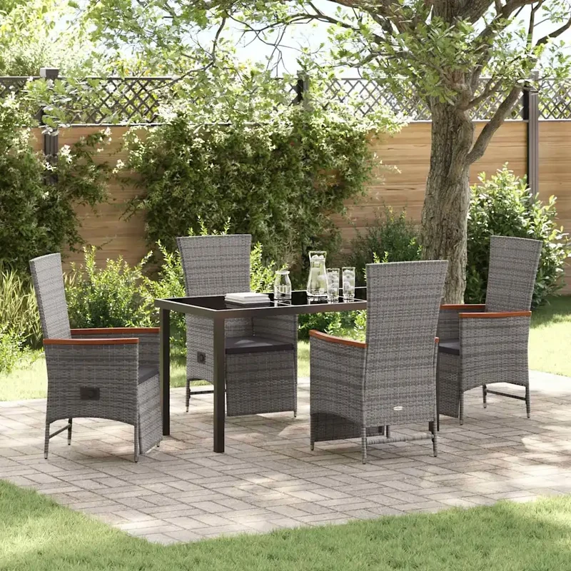 Set da Pranzo per Giardino 5 pz Grigio polyrattan 3379452