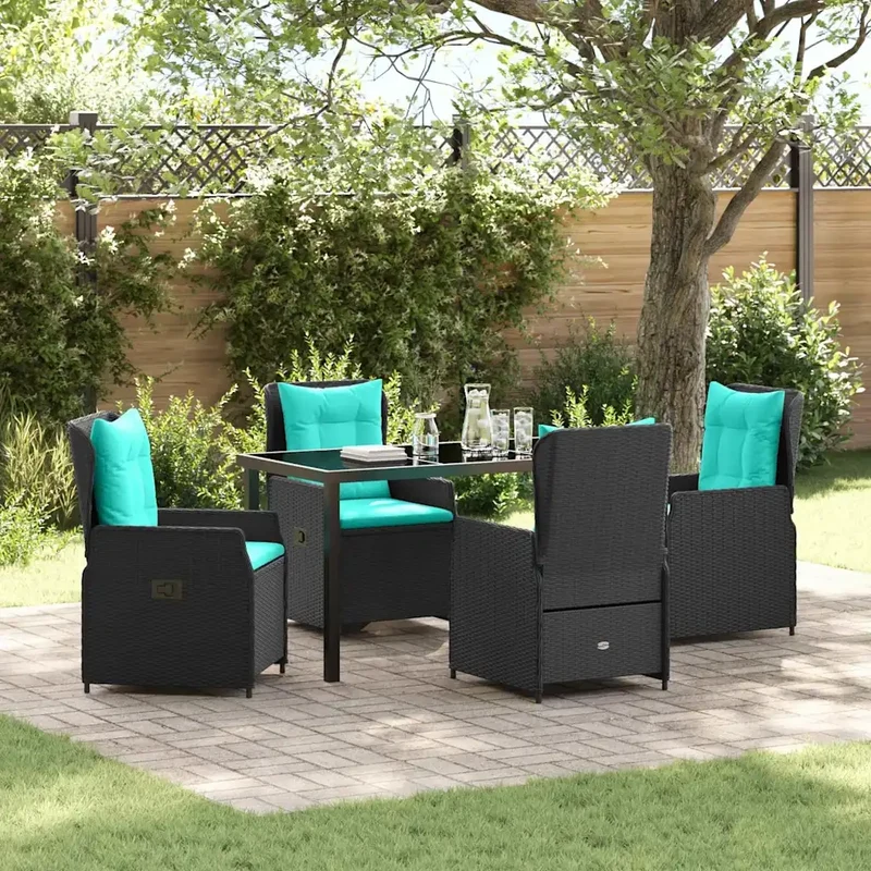 Set da Pranzo per Giardino 5 pz Nero Poly Rattan 3381039