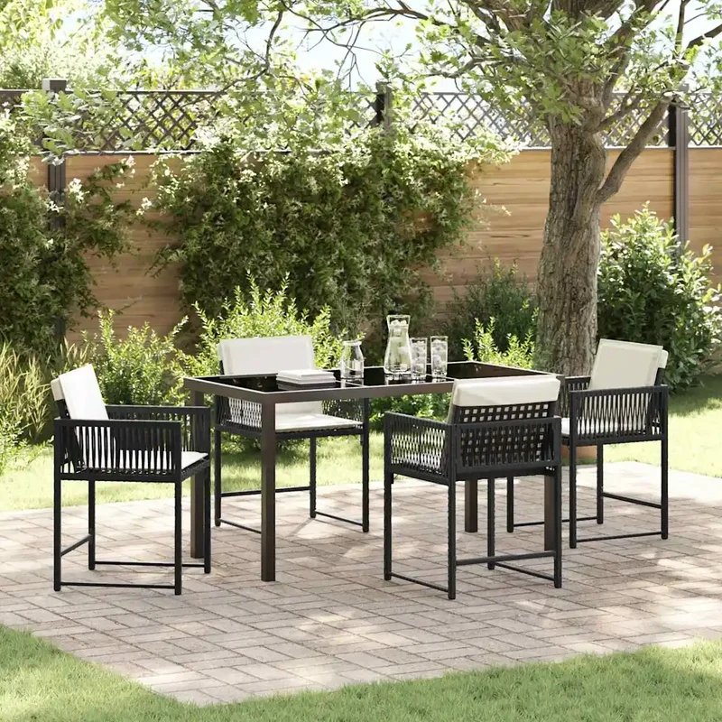 Set da Pranzo per Giardino 5 pz Nero polyrattan 3380742
