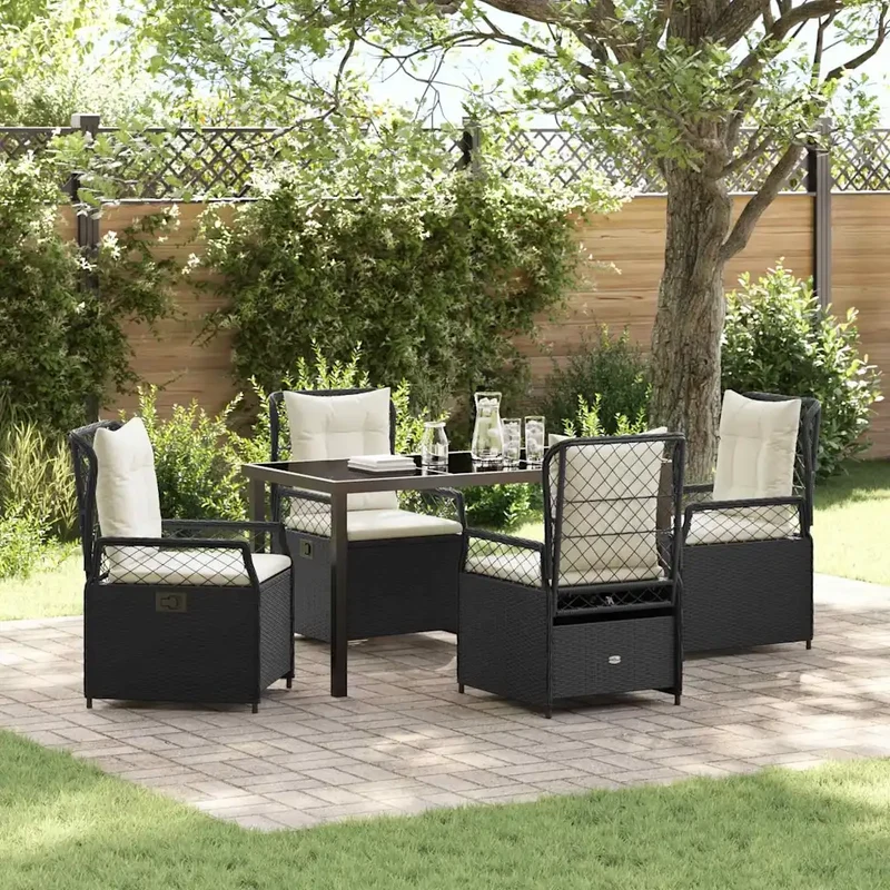 Set da Pranzo per Giardino 5 pz Nero polyrattan 3380983