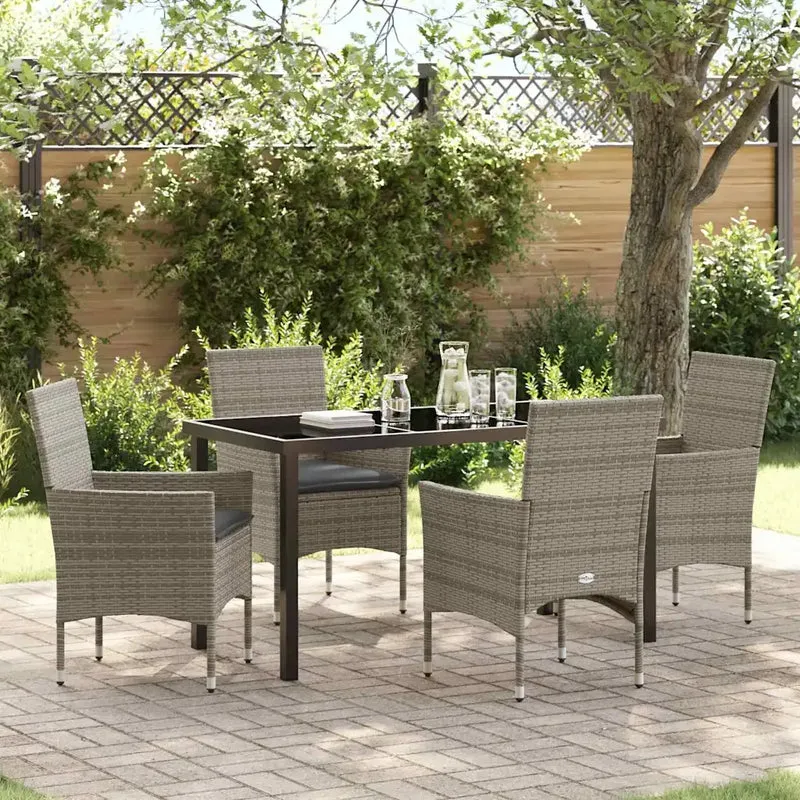 Set da Pranzo per Giardino 5 pz Grigio polyrattan 3379788