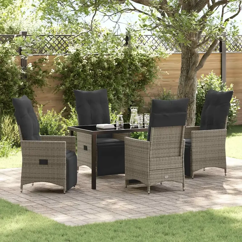 Set da Pranzo per Giardino 5 pz Grigio polyrattan 3379578